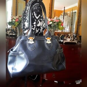 Black leather handbag